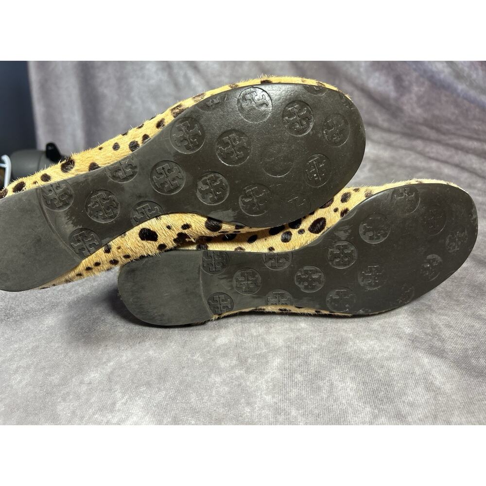 Tory Burch Reva Leopard Haircalf Ballet Flats Gold Logo Womens 6 - Picture 5 of 7